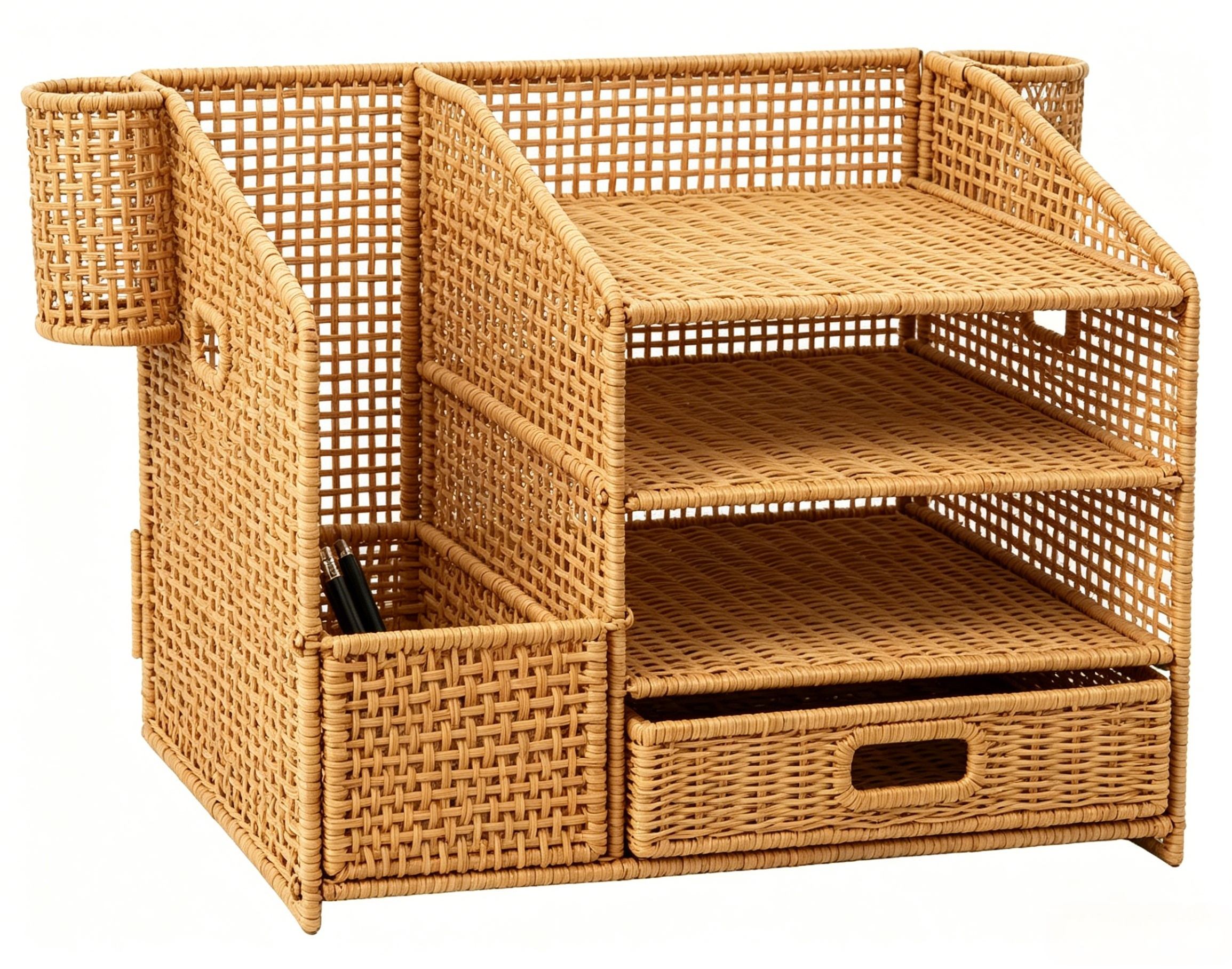 Imitation rattan woven file rack desk storage rack 